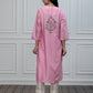 Pink chanderi kurta with pants and dupatta