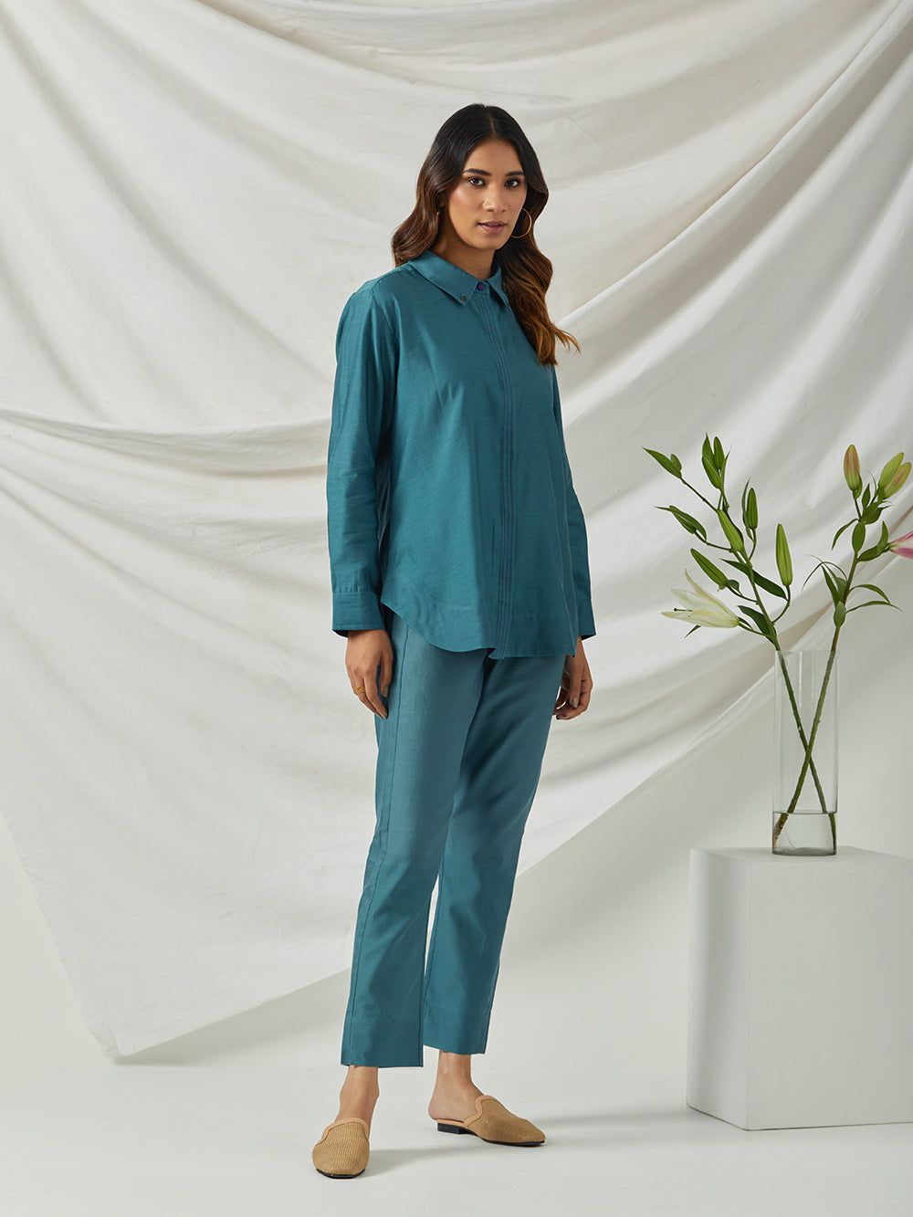 Teal Chanderi Shirt