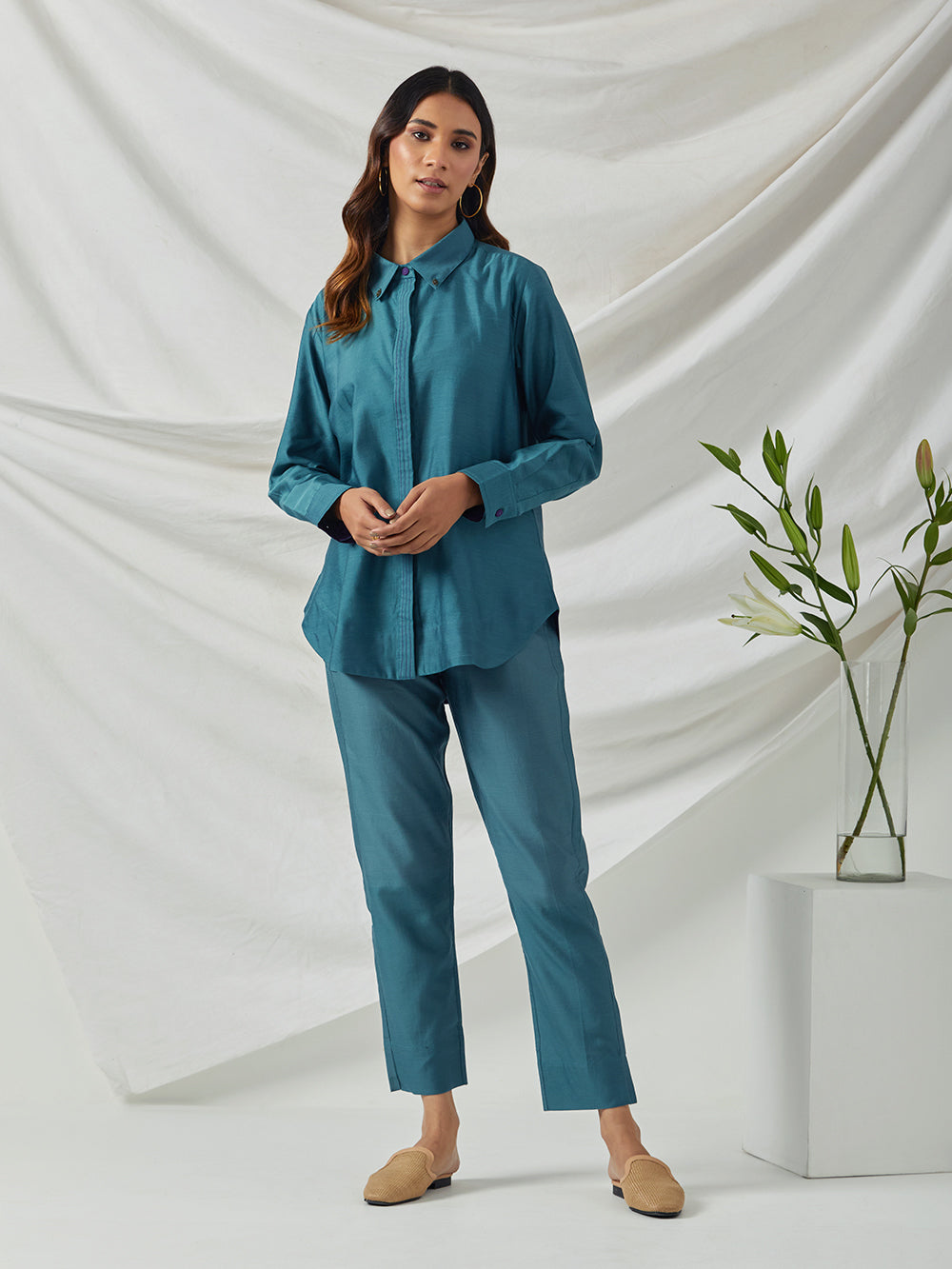 Teal Chanderi Shirt