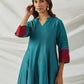 Teal Green Ombre Dye Chanderi Suit - Set of 3