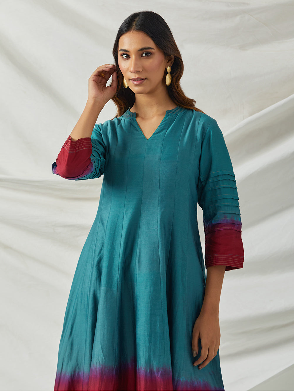 Teal Green Ombre Dye Chanderi Suit - Set of 3