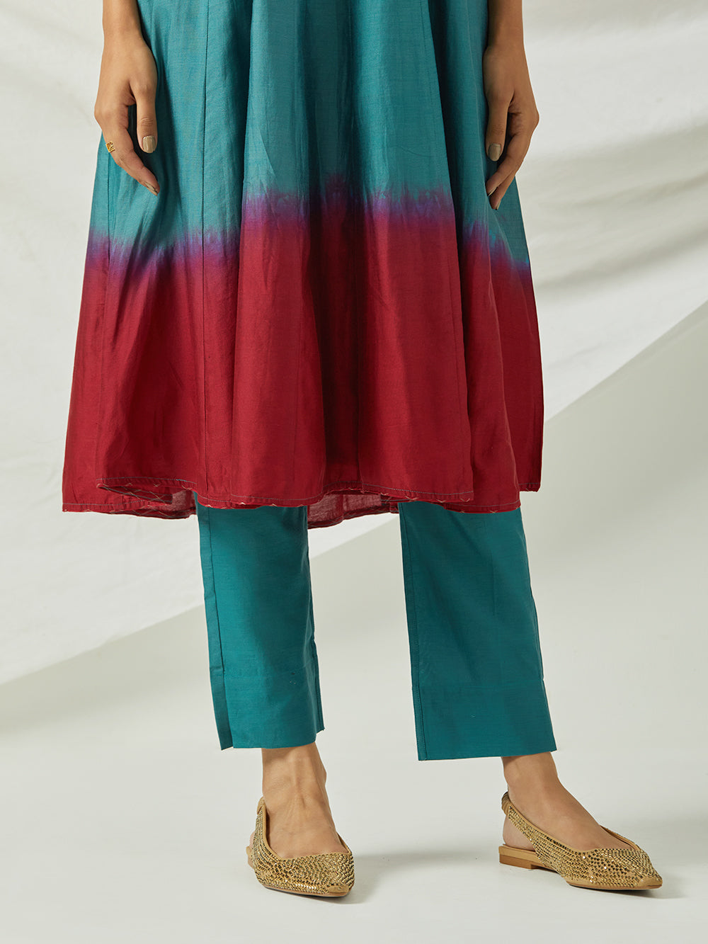 Teal Green Ombre Dye Chanderi Suit - Set of 3