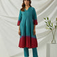 Teal Green Ombre Dye Chanderi Suit - Set of 3