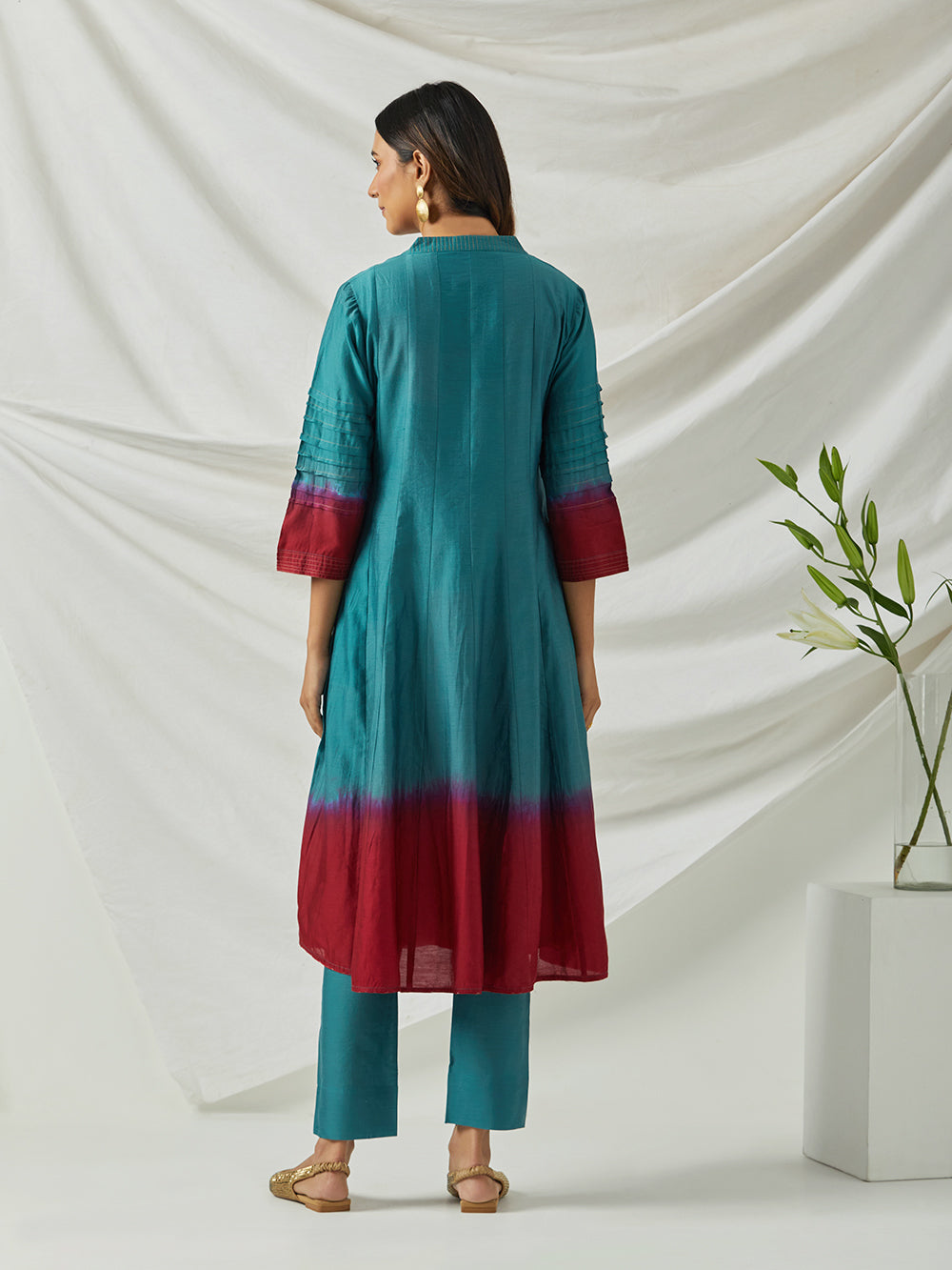 Teal Green Ombre Dye Chanderi Suit - Set of 3