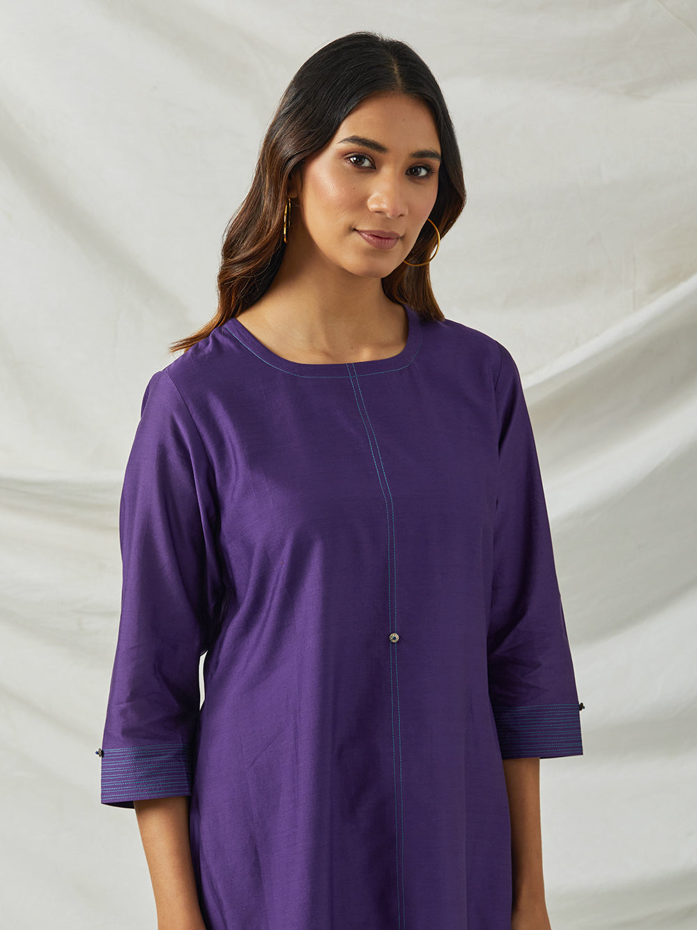 Purple Chanderi Embroidered Kurta