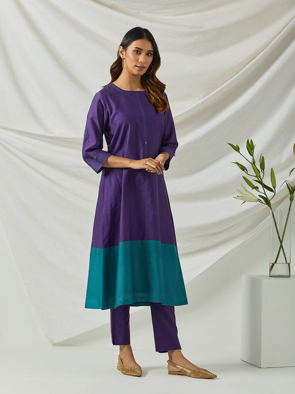 Purple Chanderi Embroidered Kurta