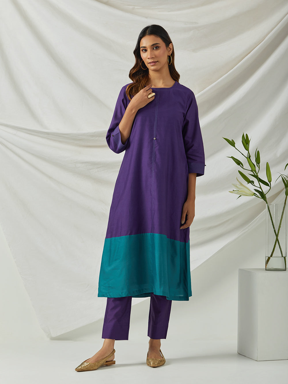 Purple Chanderi Embroidered Kurta