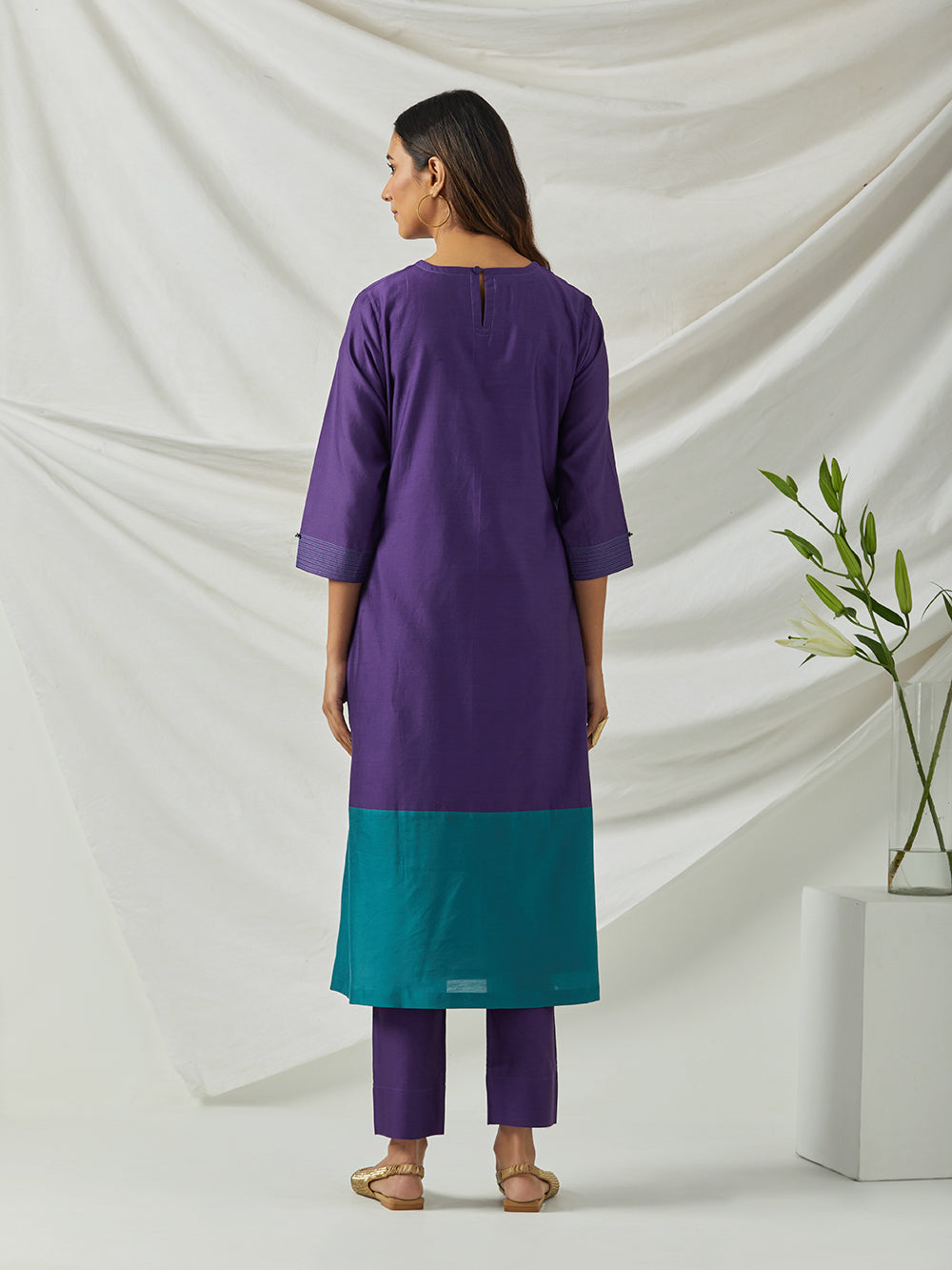 Purple Chanderi Embroidered Kurta