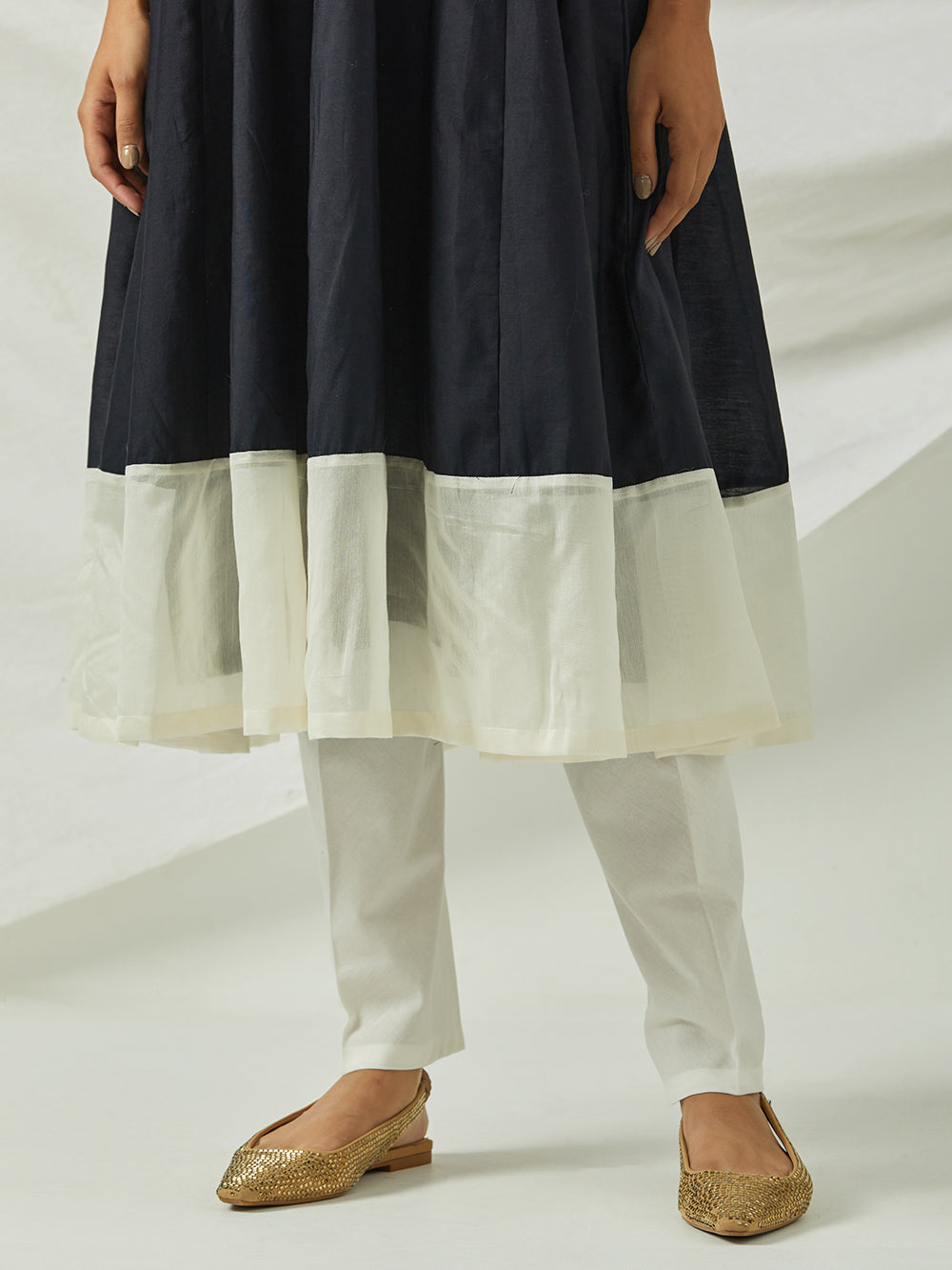 Black & White Chanderi Kalidar Kurta