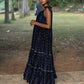 Indigo Block Printed Chanderi Tiered Dress