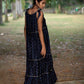 Indigo Block Printed Chanderi Tiered Dress