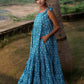 Blue Block Printed Cambric Tiered Dress