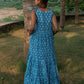 Blue Block Printed Cambric Tiered Dress