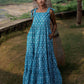 Blue Block Printed Cambric Tiered Dress