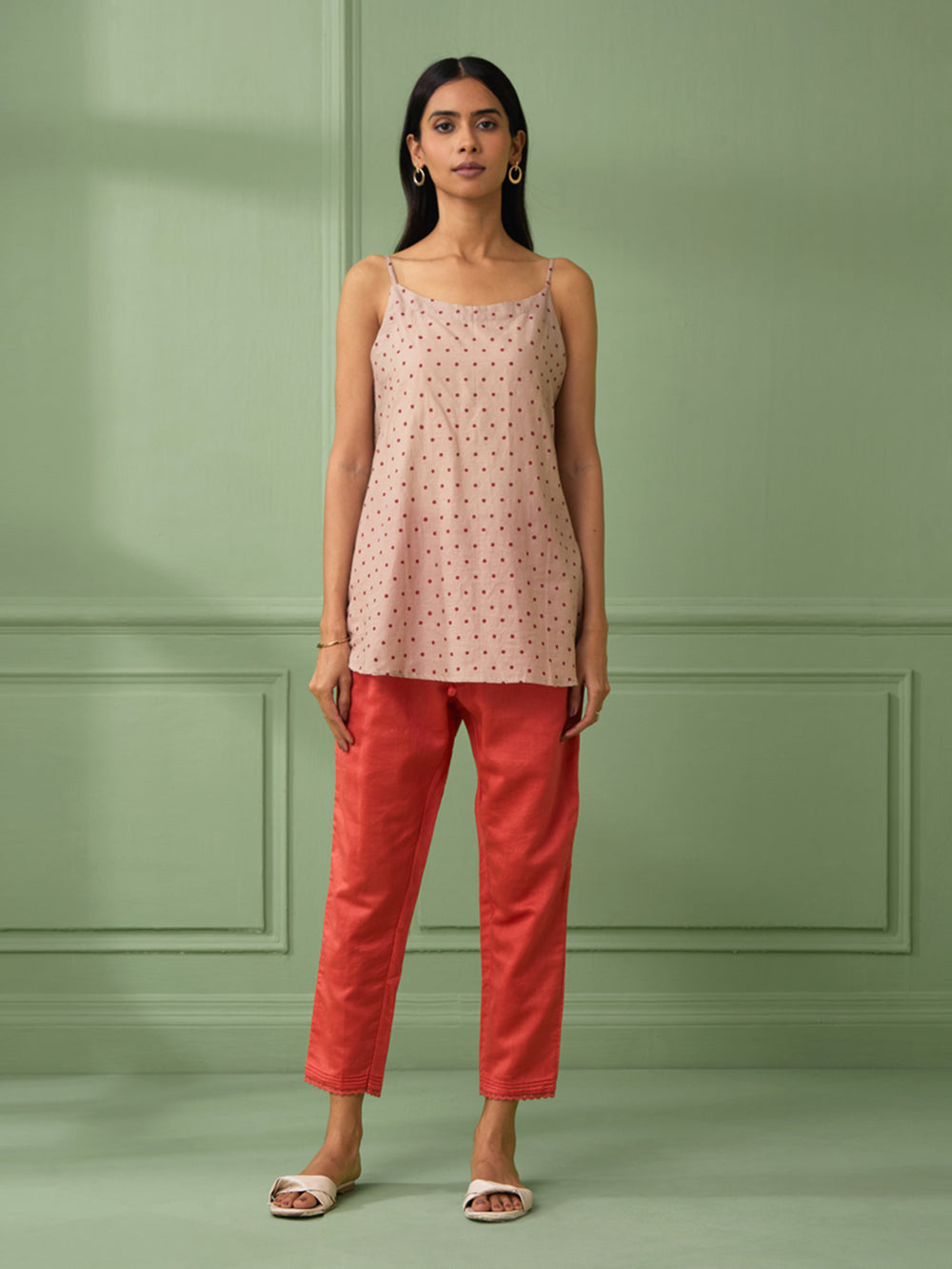 Coral Cotton Shirt with Pants Set