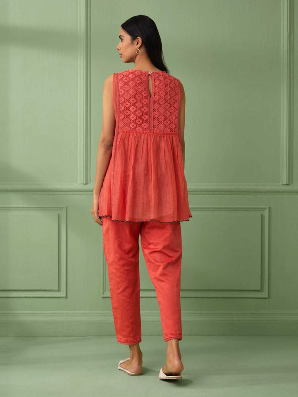 Coral Cotton Shirt with Pants Set