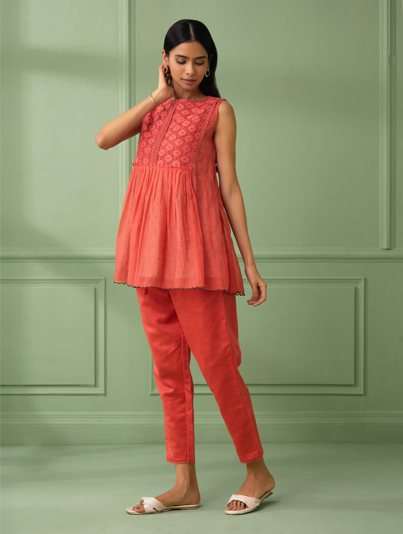 Coral Cotton Shirt with Pants Set