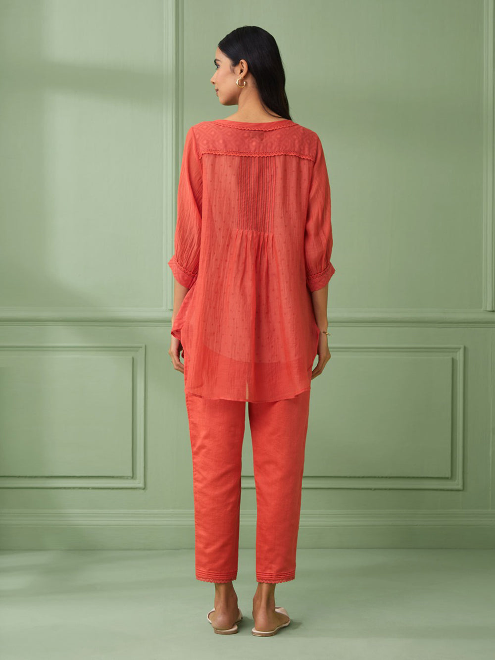 Coral Cotton Shirt with Pants Set