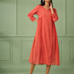 Coral Cotton Silk Gathered dress