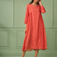 Coral Cotton Silk Gathered dress