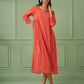 Coral Cotton Silk Gathered dress