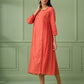 Coral Cotton Silk Gathered dress