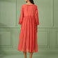 Coral Cotton Silk Gathered dress