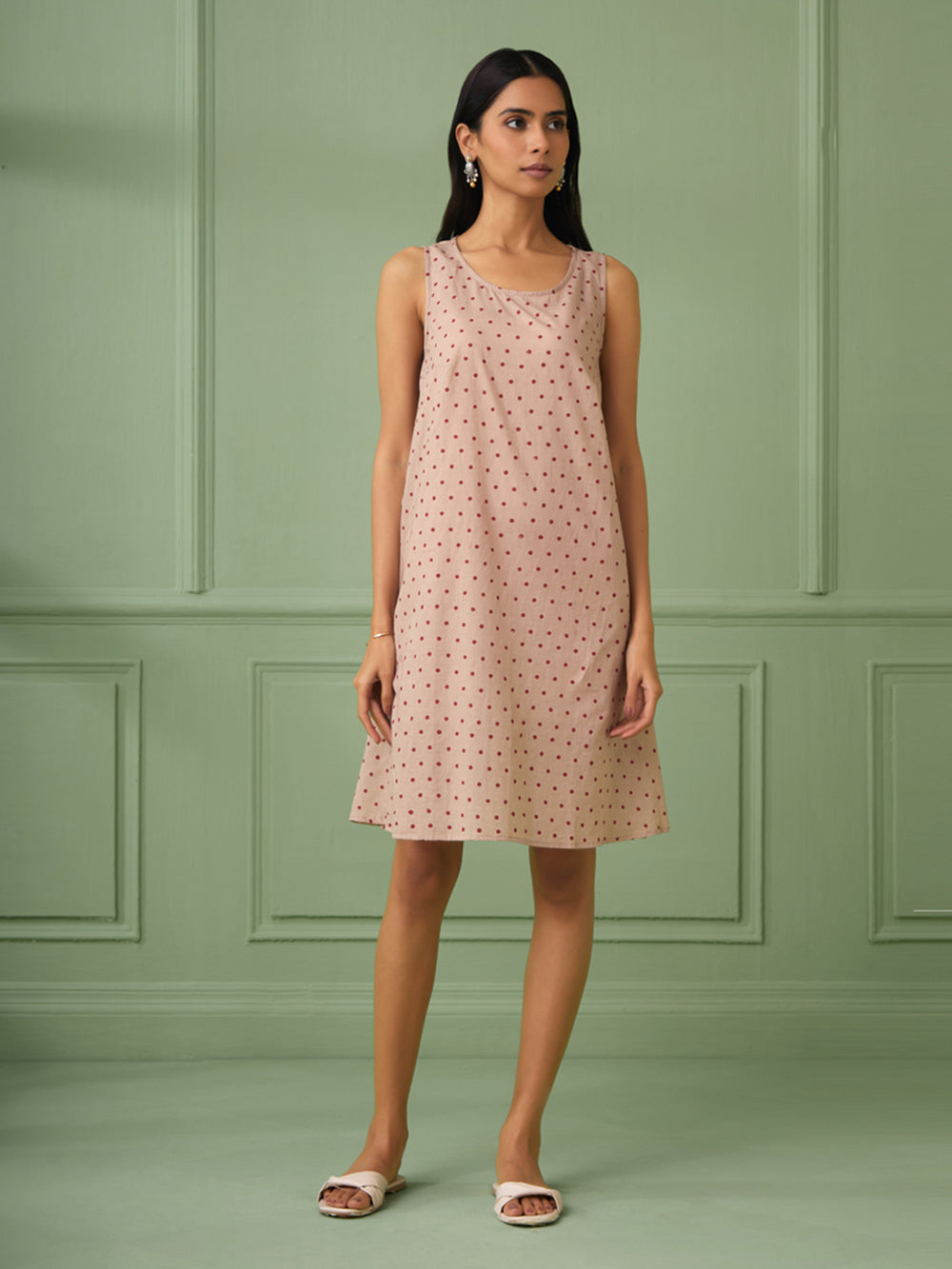 Coral Cotton Silk Gathered dress