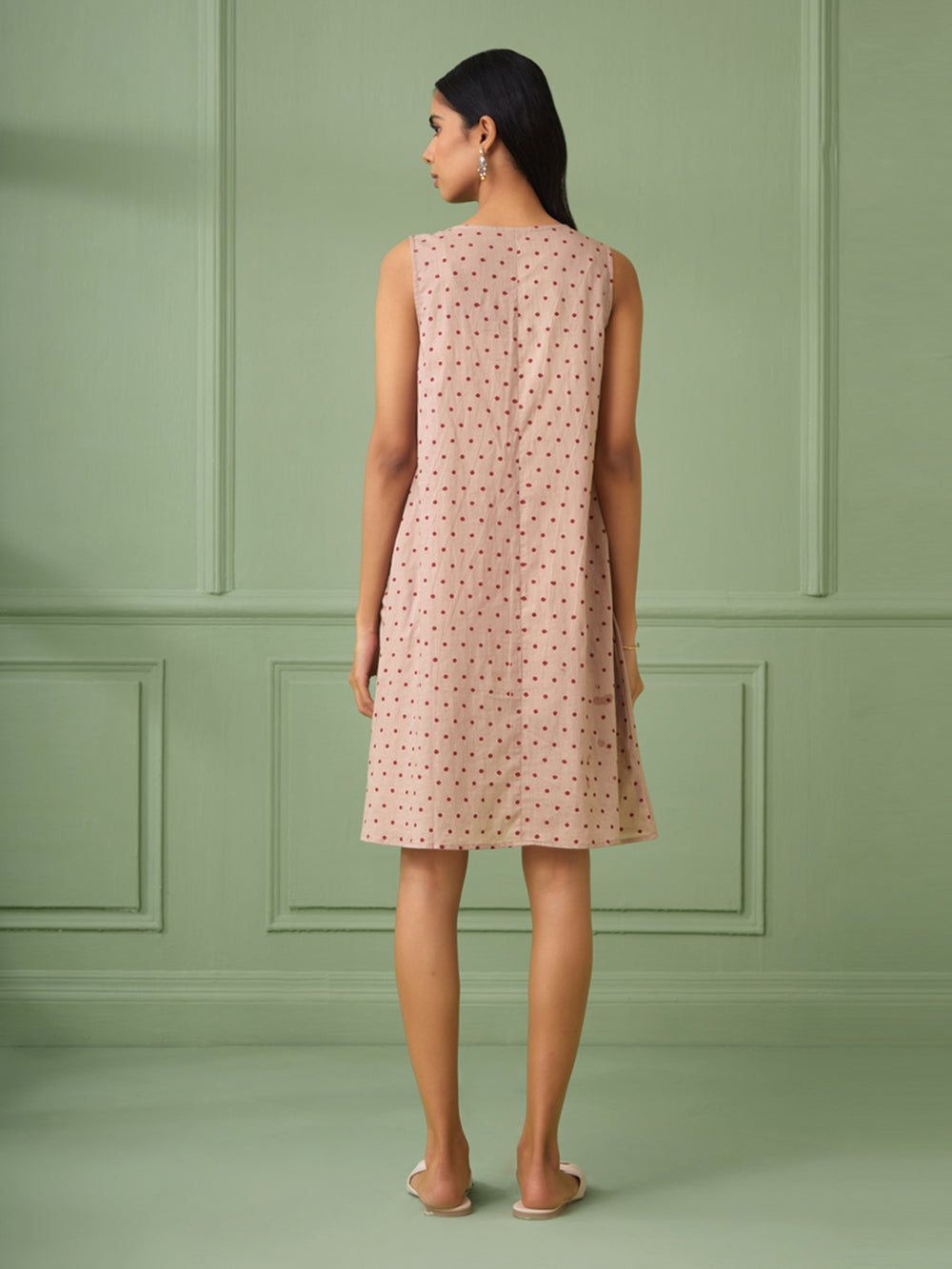 Coral Cotton Silk Gathered dress