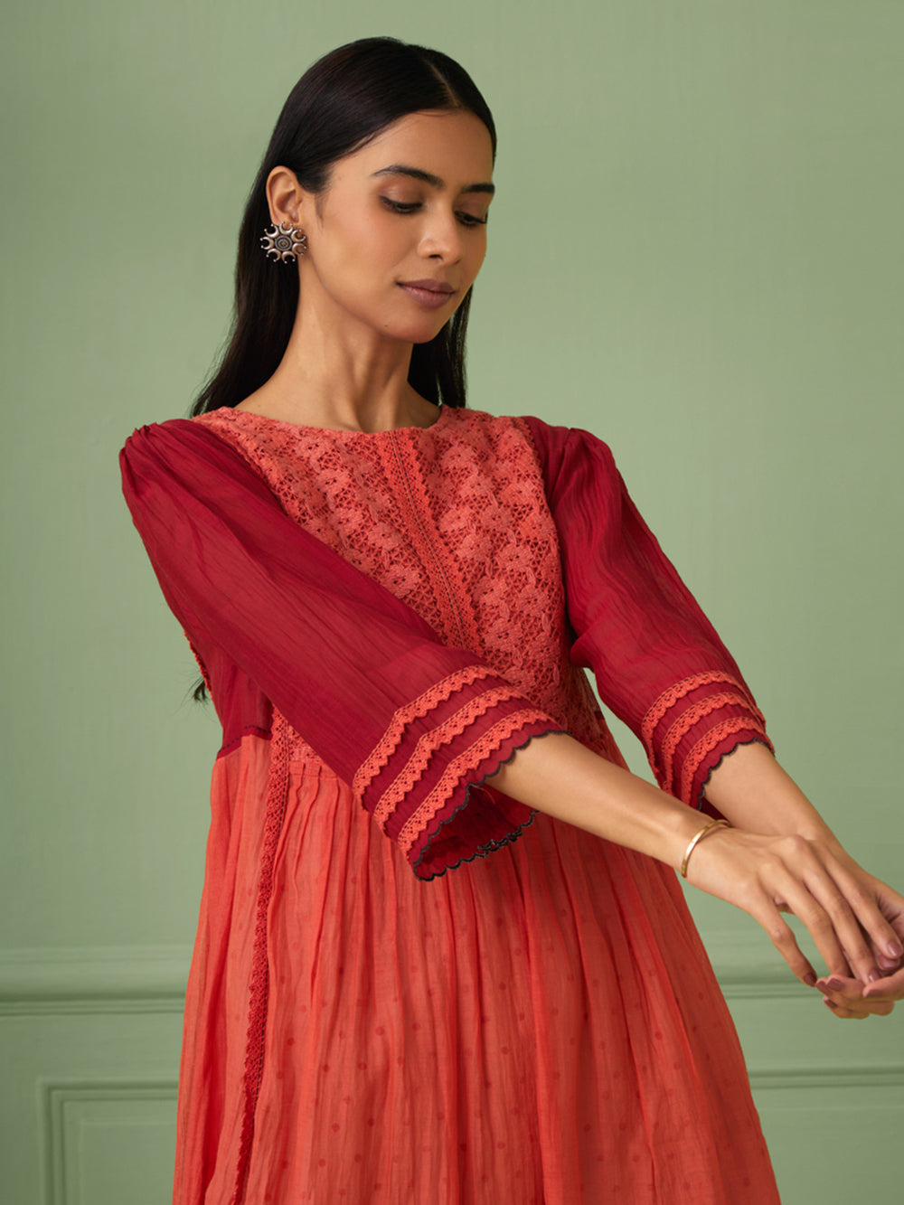 Coral Cotton Silk Maxi Dress