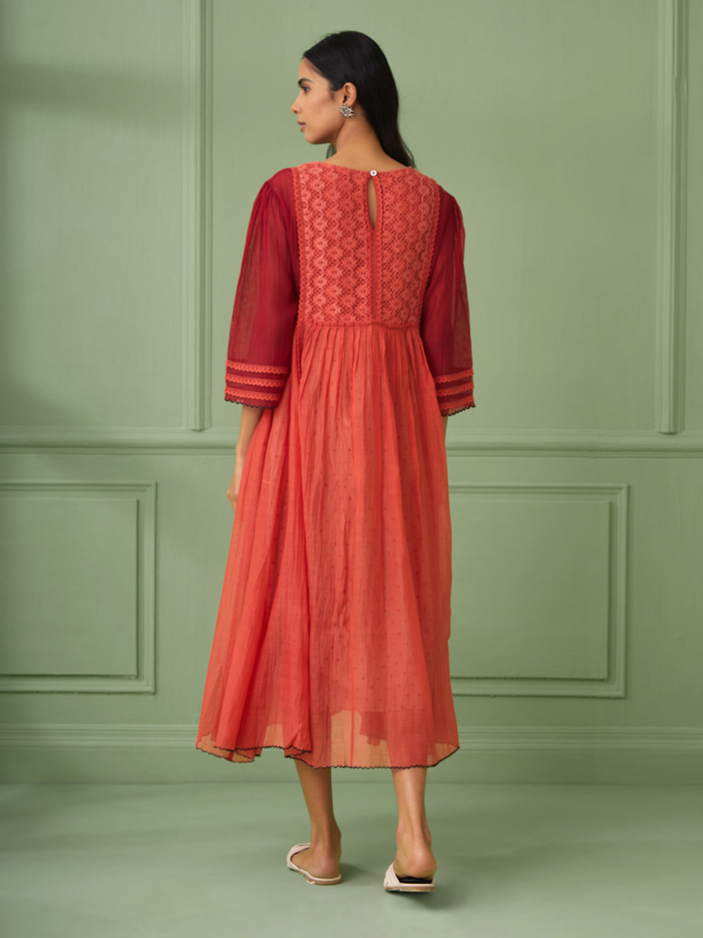 Coral Cotton Silk Maxi Dress