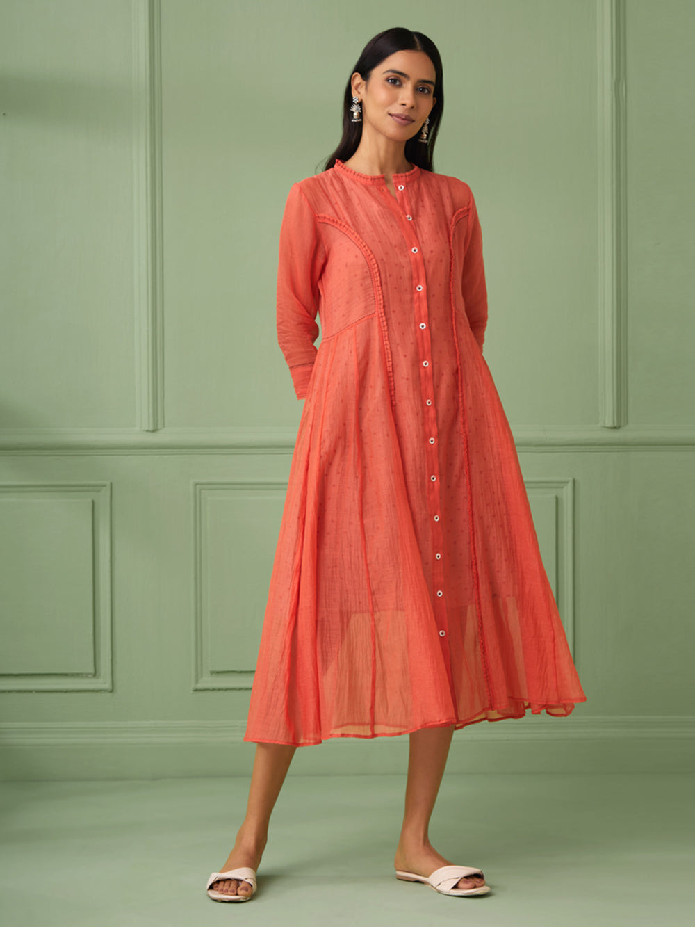 Coral Cotton Stripe Jacket Dress