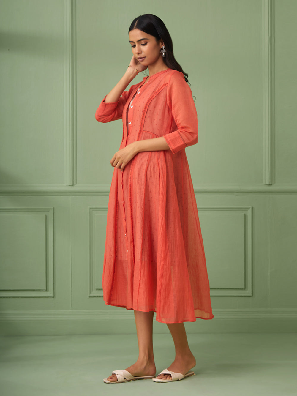 Coral Cotton Stripe Jacket Dress