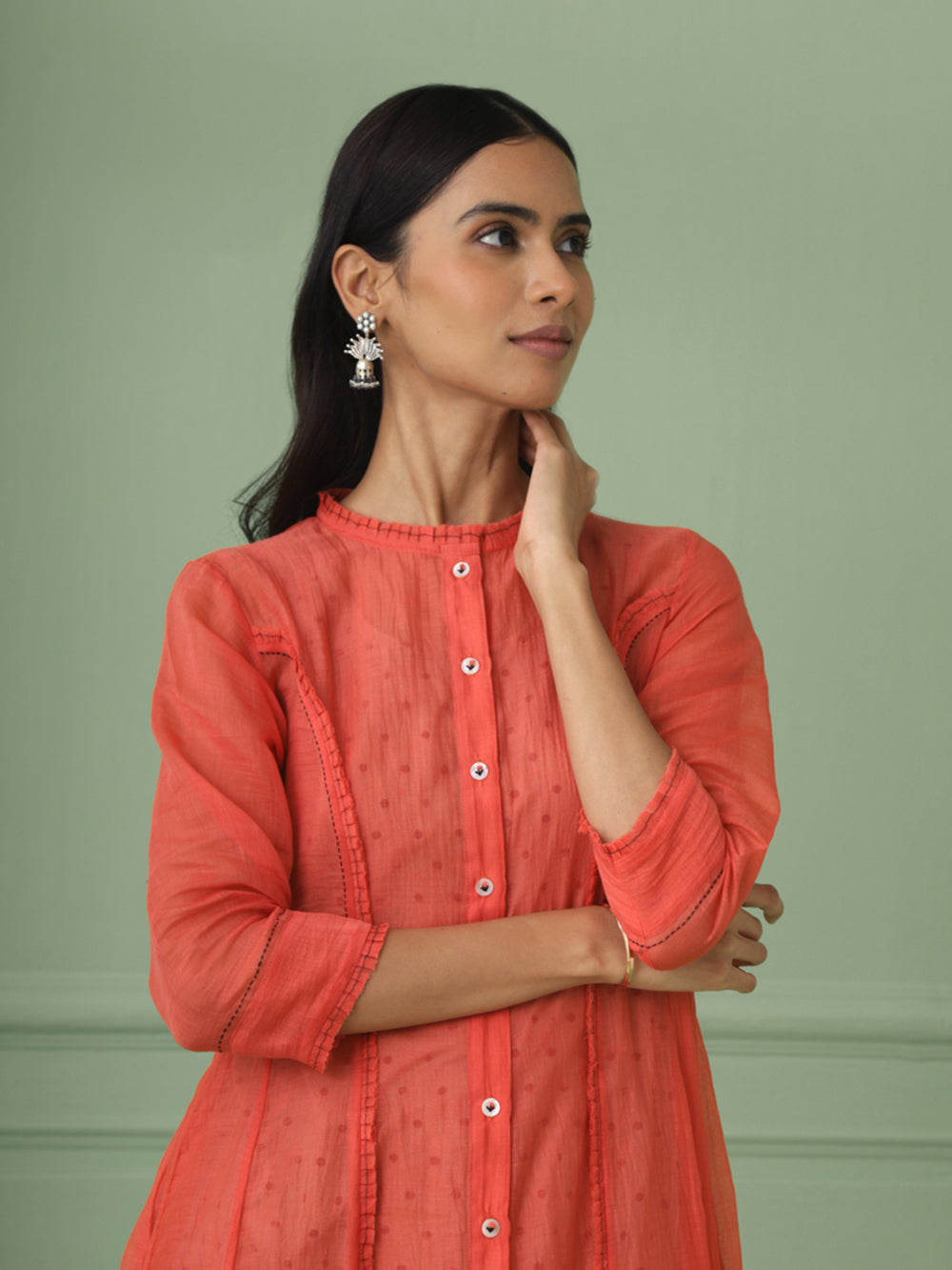 Coral Cotton Stripe Jacket Dress