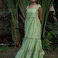 Green Block Printed Chanderi Tiered Dress