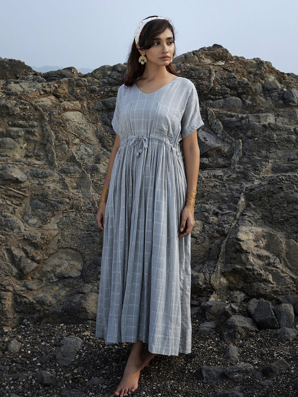 Buy Natural Indigo Cotton Maxi Dress for Women | CraftsandLooms –  CraftsandLooms.com