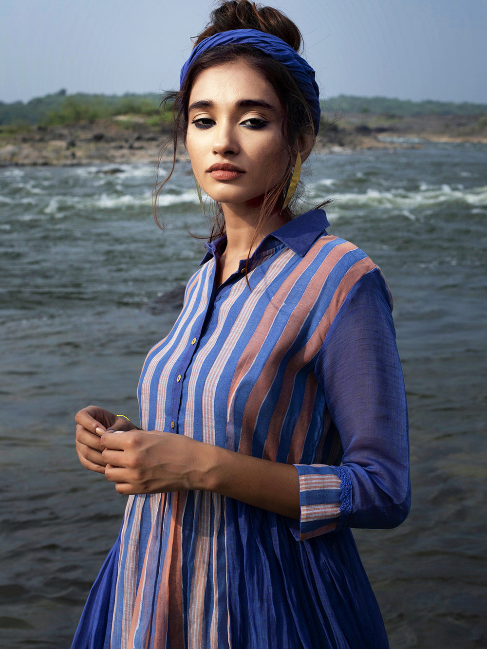 Indigo Chanderi Gathered Dress