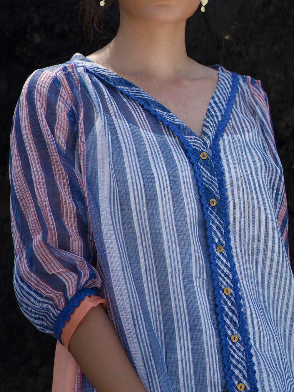 Indigo & Peach Chanderi Shirt with Pants Set