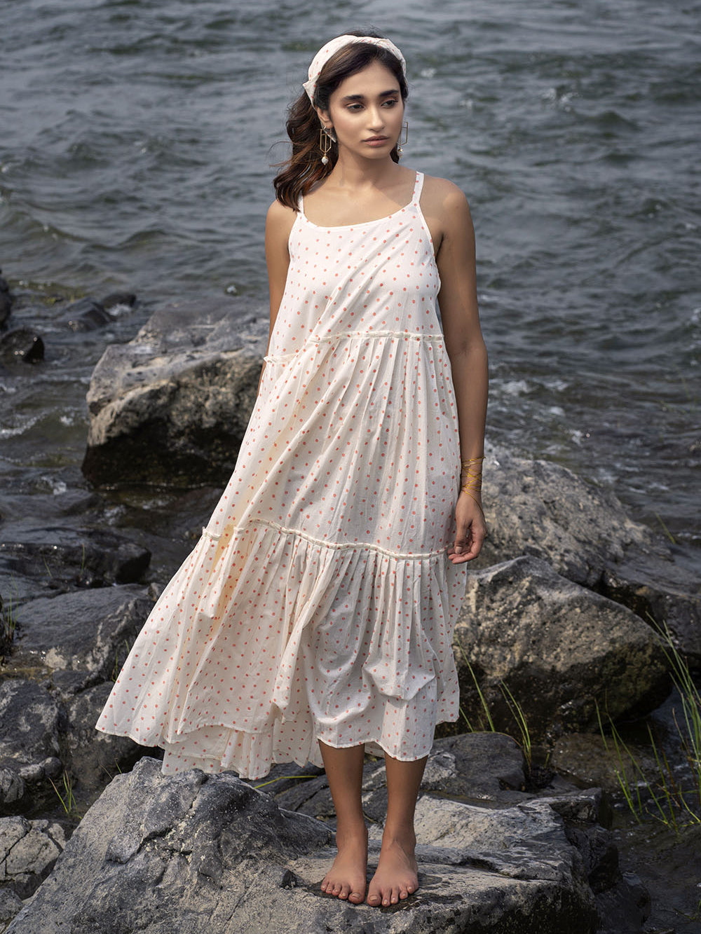 Ivory Cotton Tiered Maxi Dress