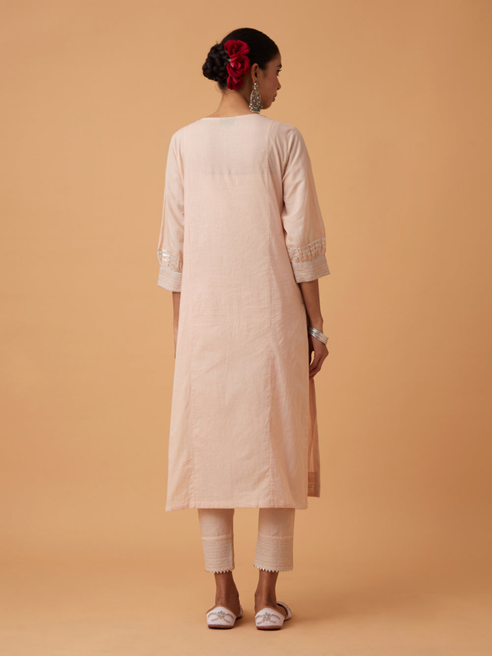 Off White Cotton Kurta with Pants and Dupatta Set of 3