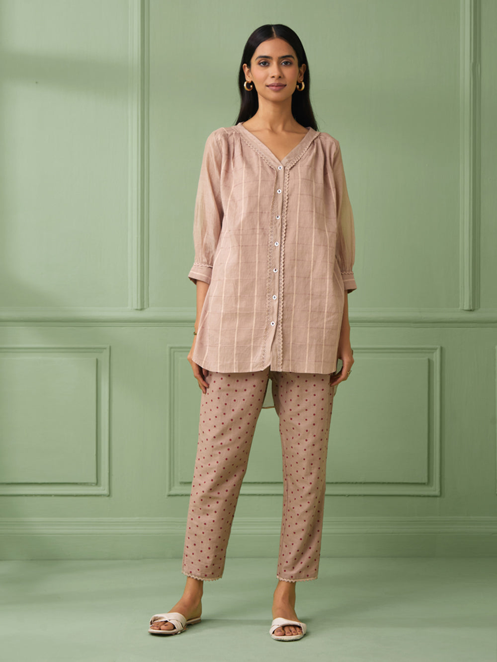 Old Rose Cotton Shirt with Pants Set