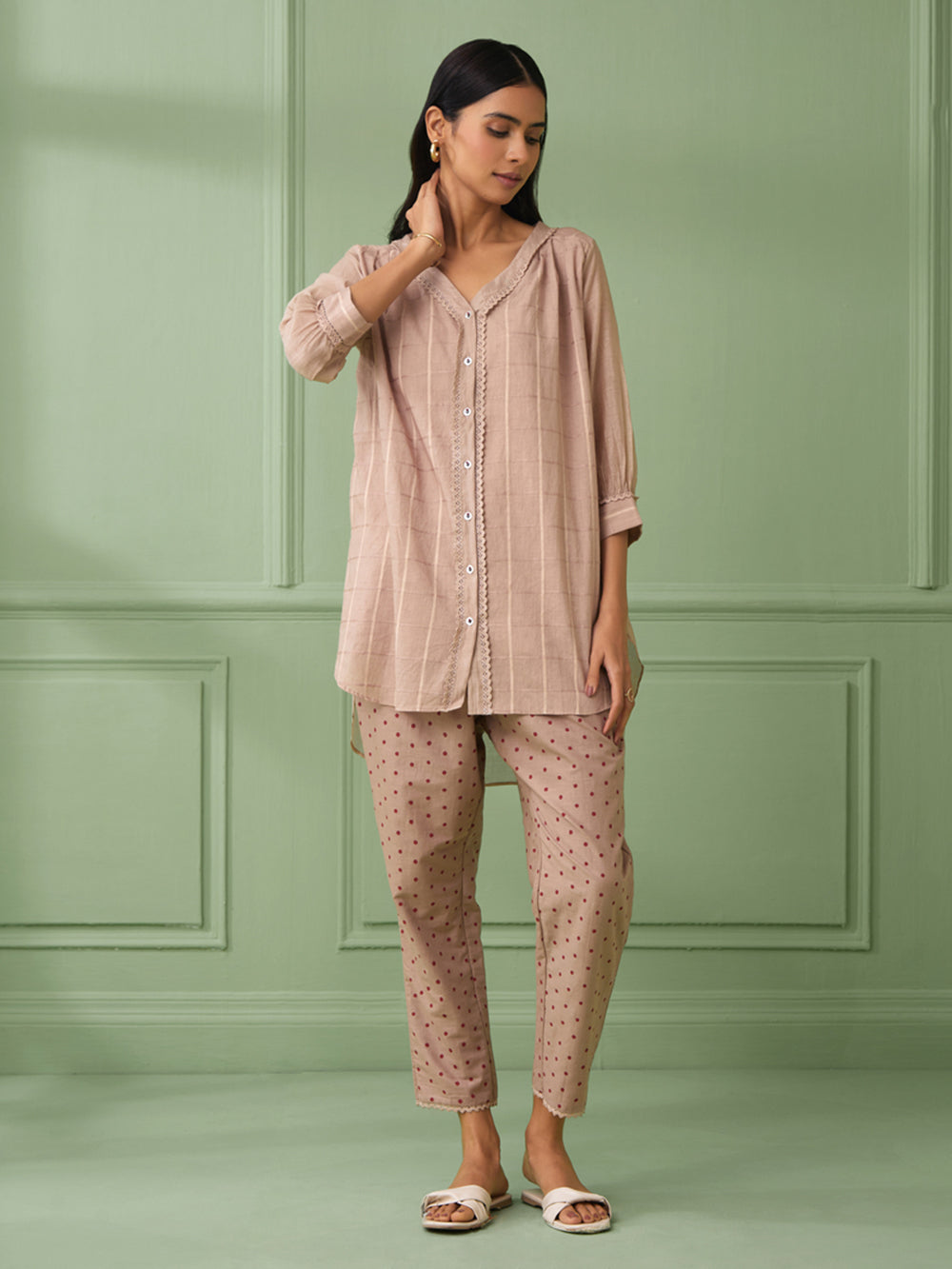 Old Rose Cotton Shirt with Pants Set