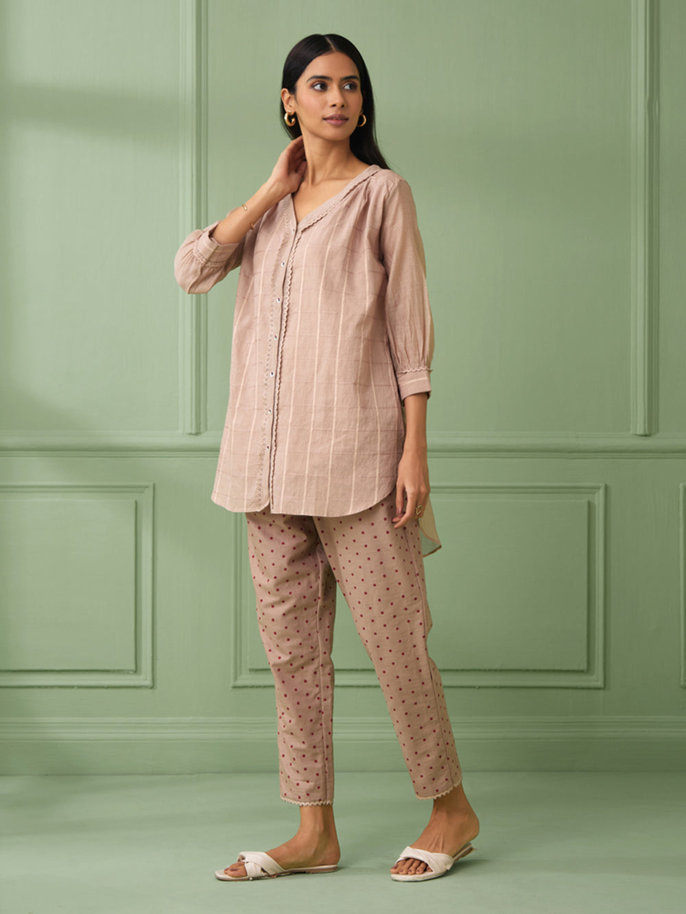 Old Rose Cotton Shirt with Pants Set