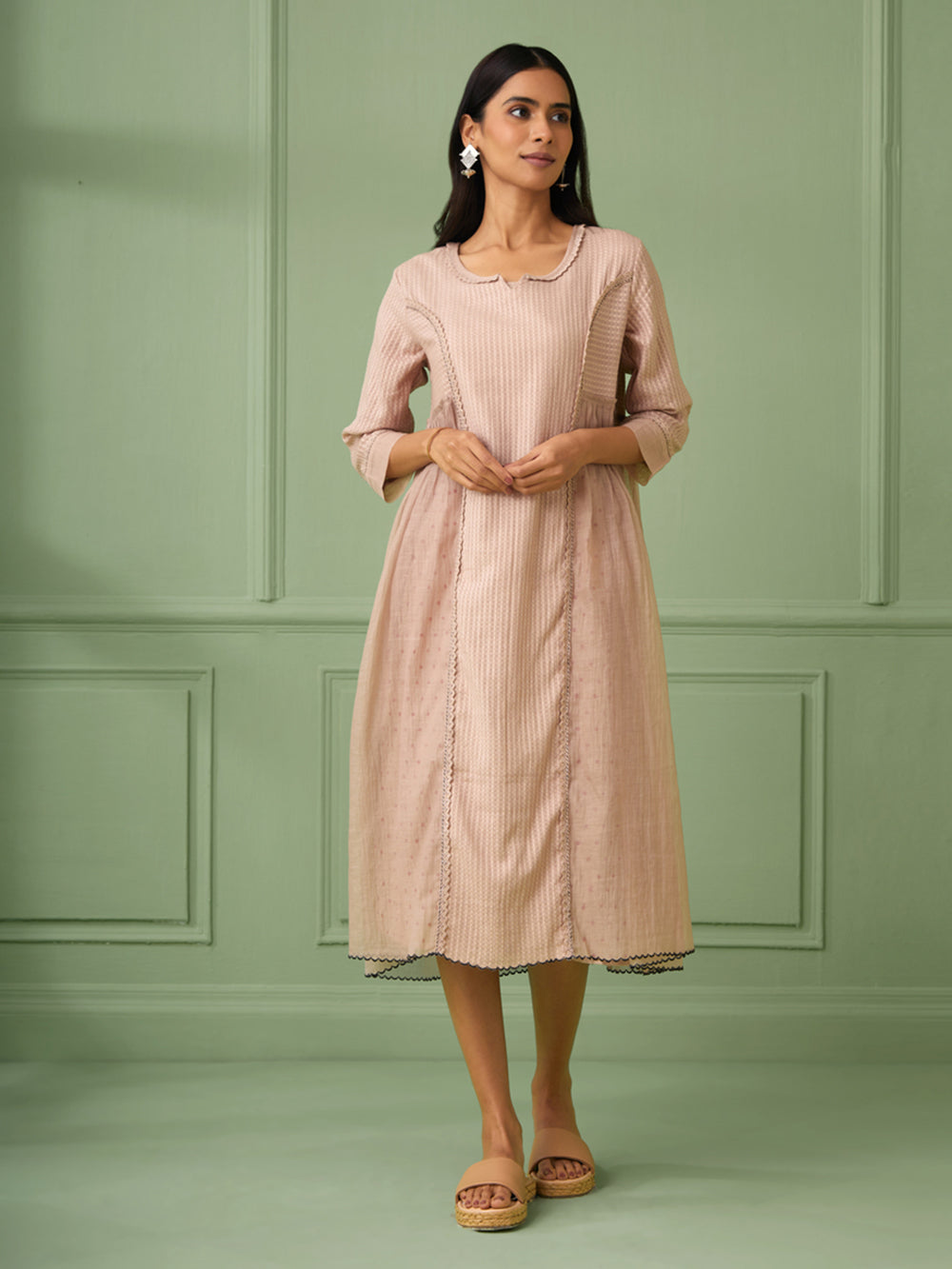 Old Rose Cotton Silk Gathered dress