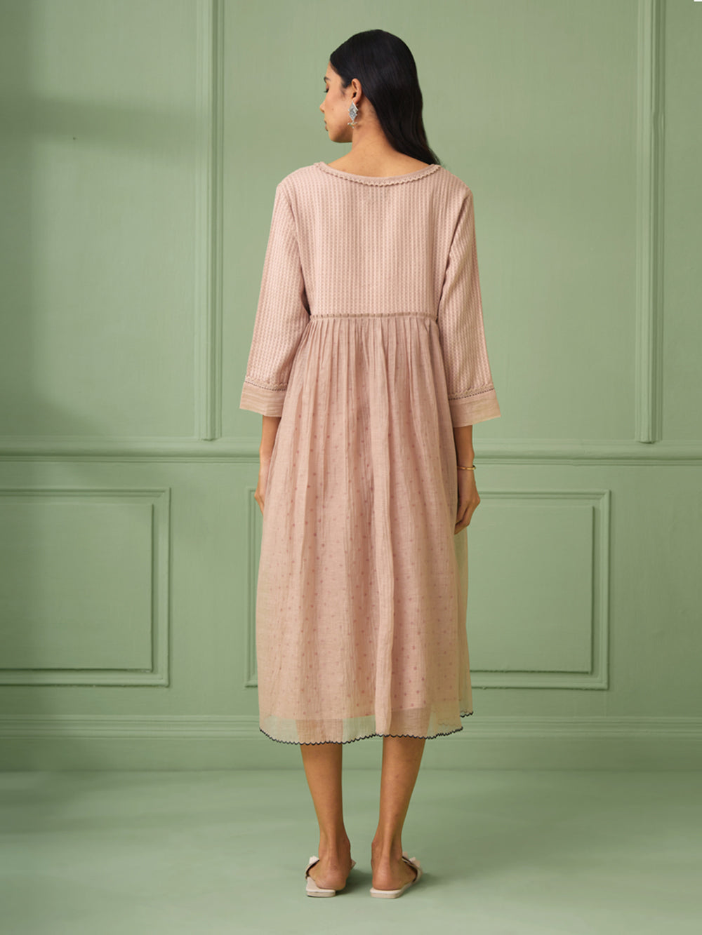 Old Rose Cotton Silk Gathered dress