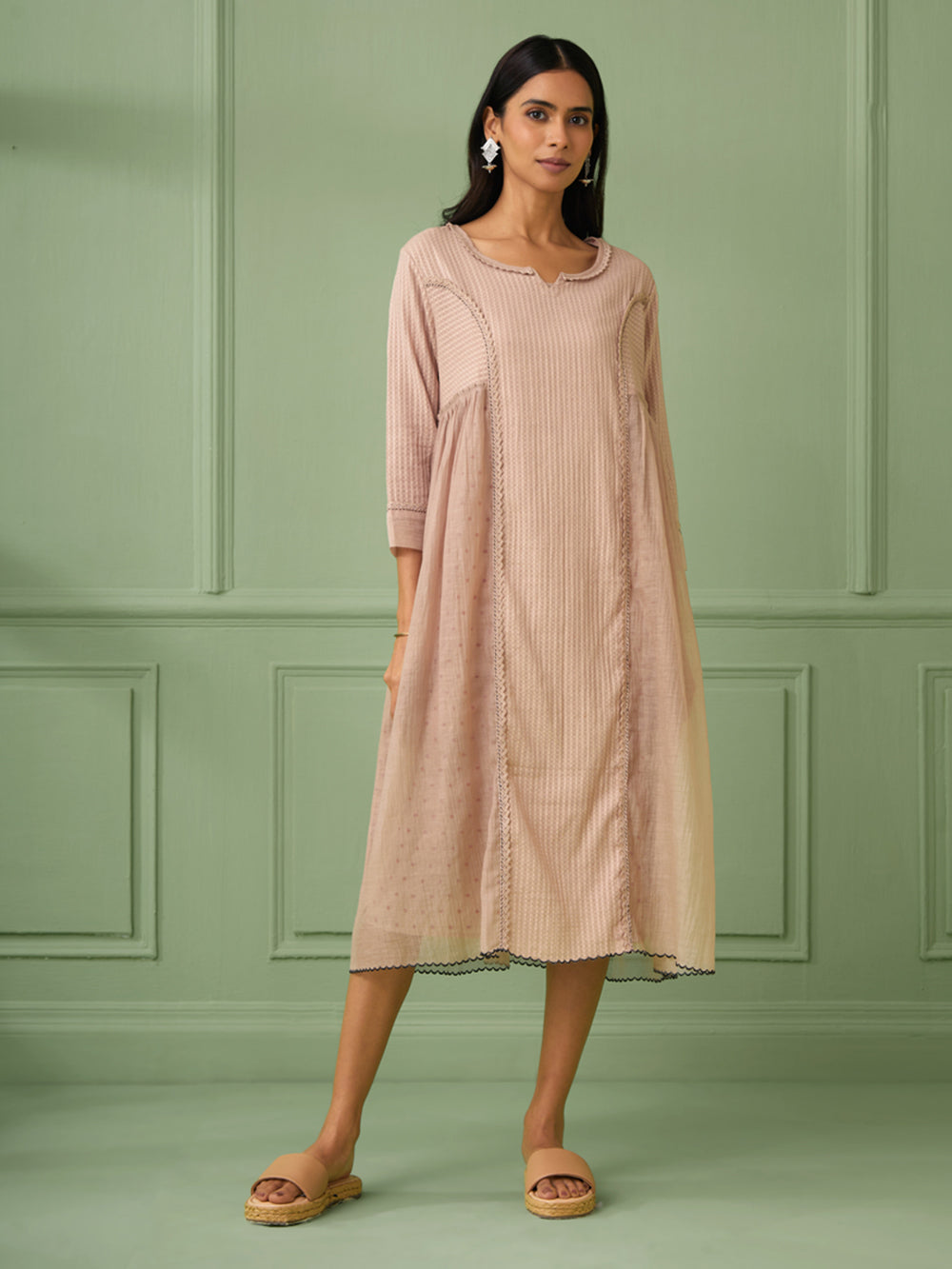 Old Rose Cotton Silk Gathered dress