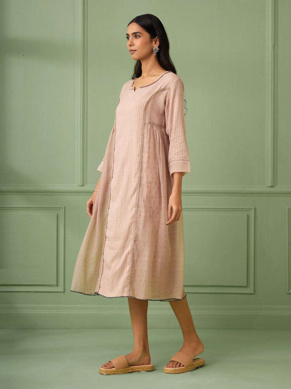 Old Rose Cotton Silk Gathered dress