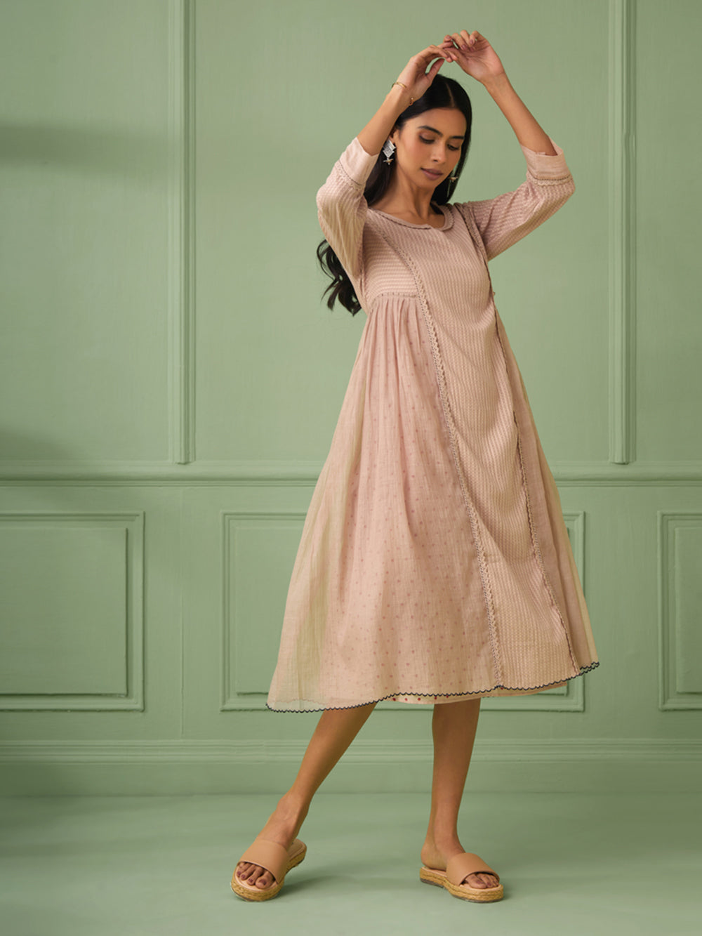 Old Rose Cotton Silk Gathered dress