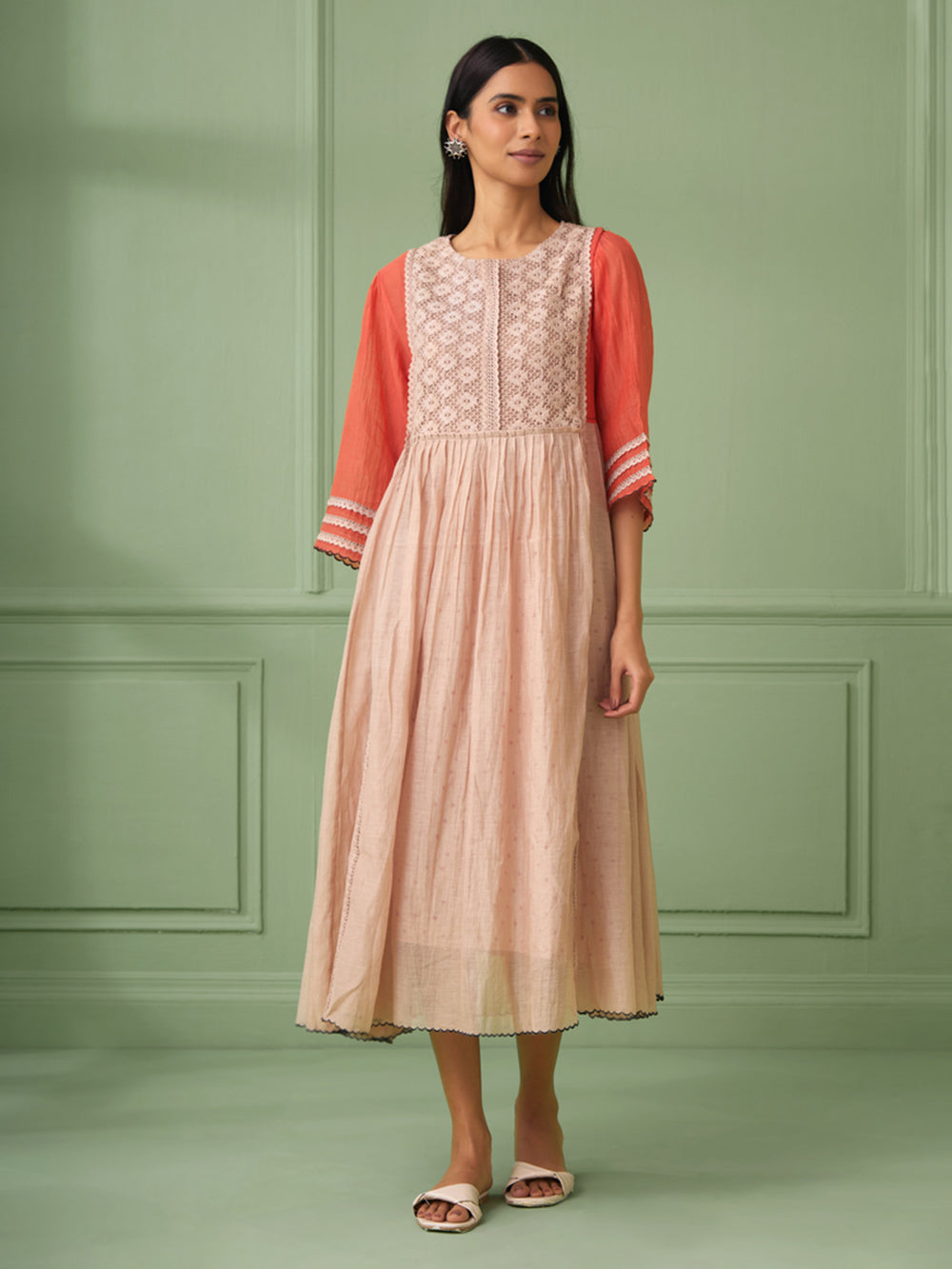 Old Rose Cotton Silk Maxi Dress