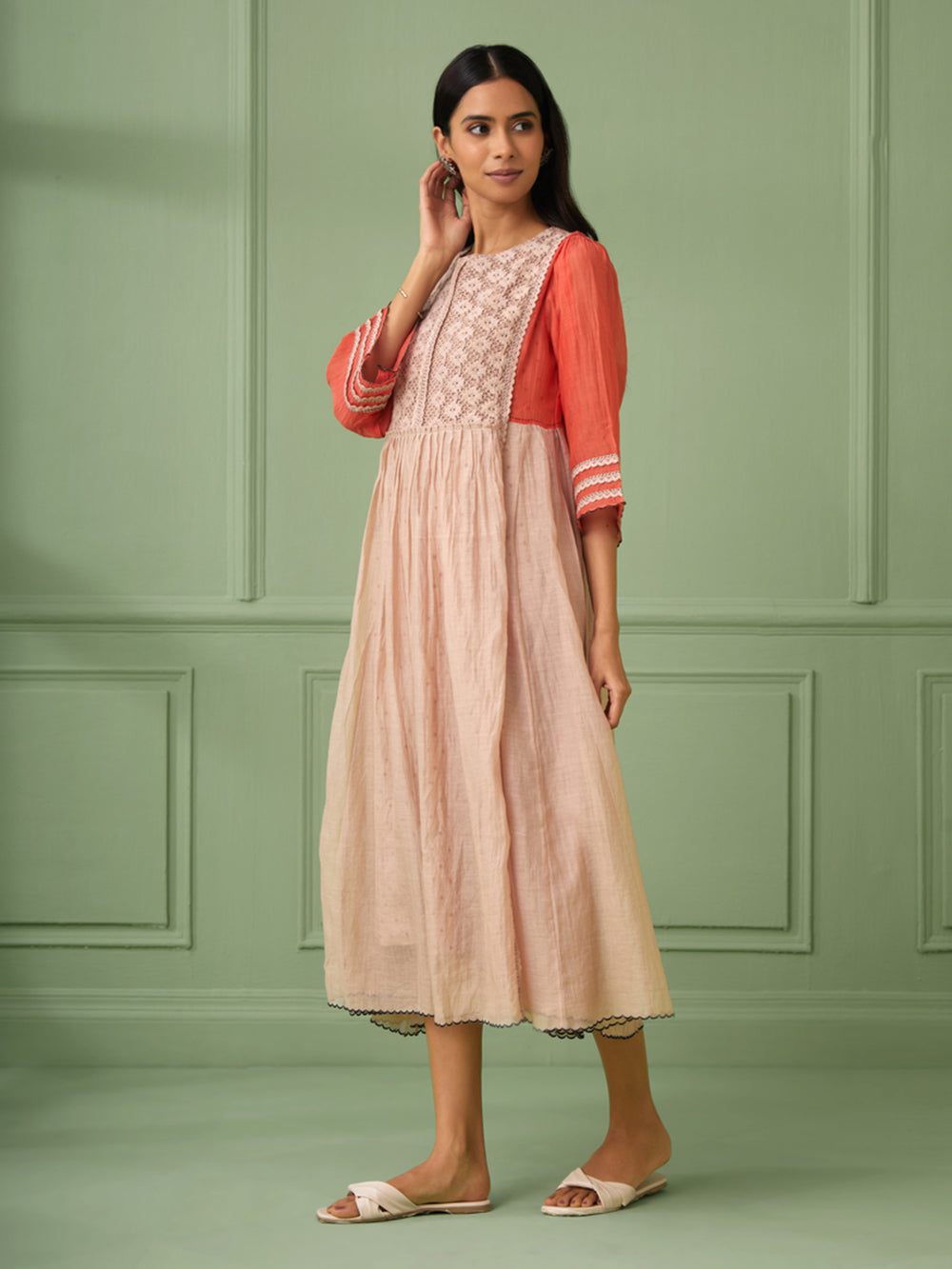 Old Rose Cotton Silk Maxi Dress